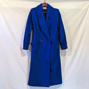 Stunning Electric Royal Blue Vintage Ashley Scott 100% Wool Long Coat Jacket